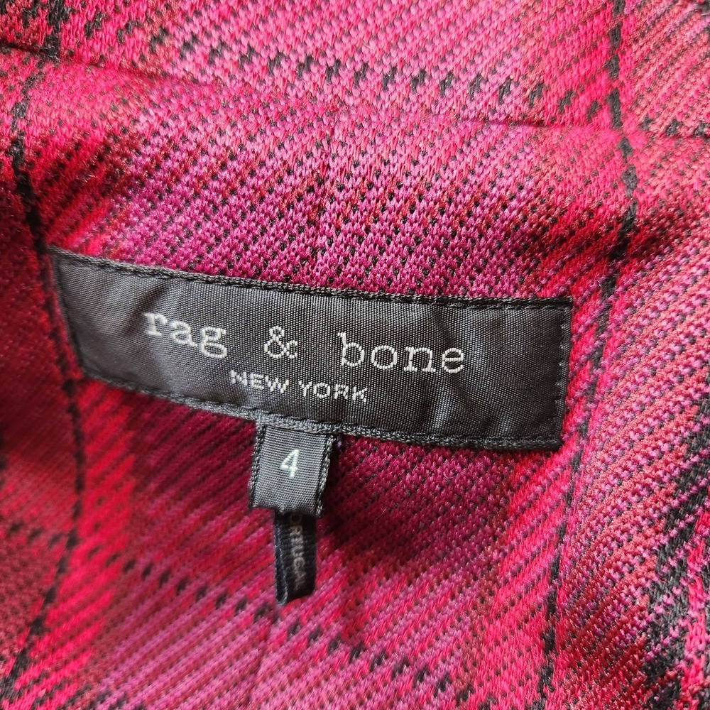 Rag & Bone Size 4 Margot Plaid Blazer Luxury Designer Vamp Goth Maroon Burgundy - Picture 5 of 11